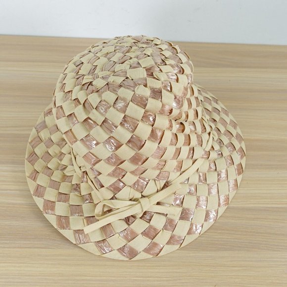 Italian Straw Hat Womens Bucket Braided Plastic Summer Beach Boho Natural ITALY - Picture 2 of 10